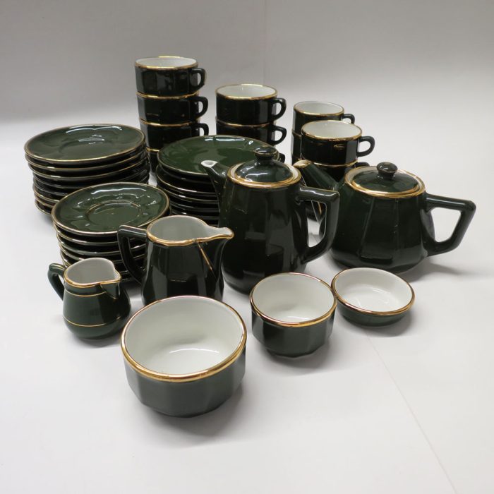 Apilco French Bistro Green/Gold Porcelain Serveware 46 Piece Set | Catherine's Loft