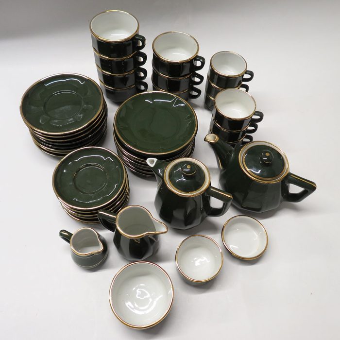 Apilco French Bistro Green/Gold Porcelain Serveware 46 Piece Set | Catherine's Loft