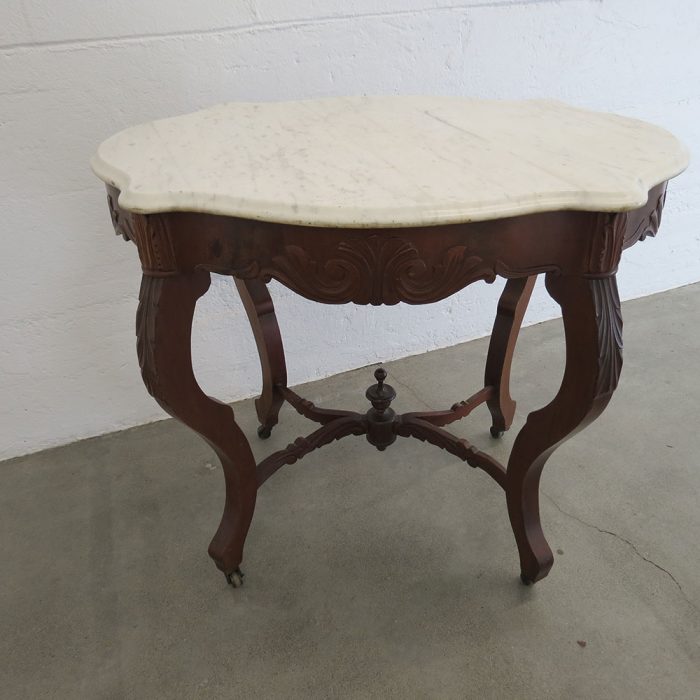 Antique Victorian Marble Turtle Top Walnut Parlor Table | Catherine's Loft