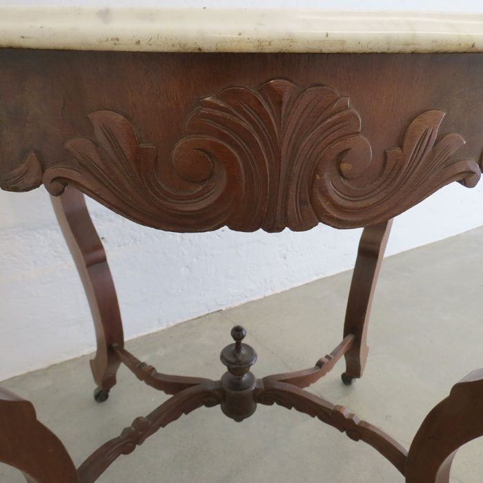 Antique Victorian Marble Turtle Top Walnut Parlor Table | Catherine's Loft
