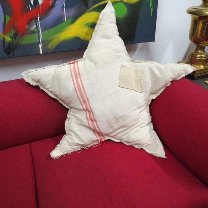 Large Vintage French Linen Grain Sack Designer Star Pillow | Catherine's Loft