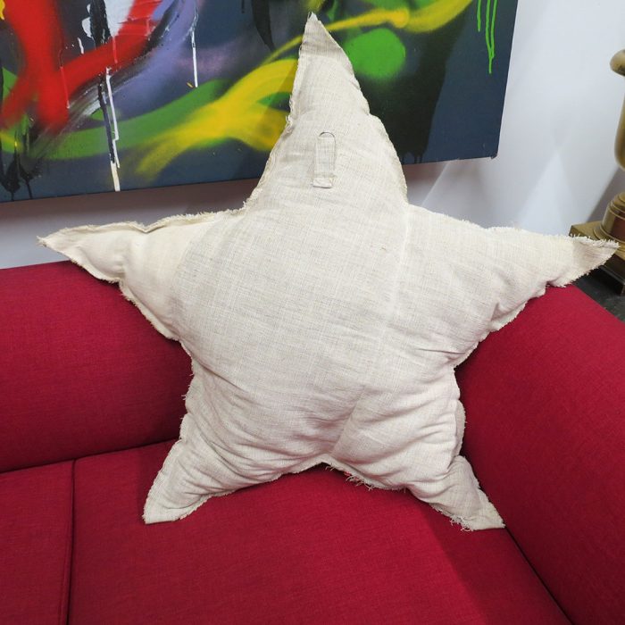 Large Vintage French Linen Grain Sack Designer Star Pillow | Catherine's Loft