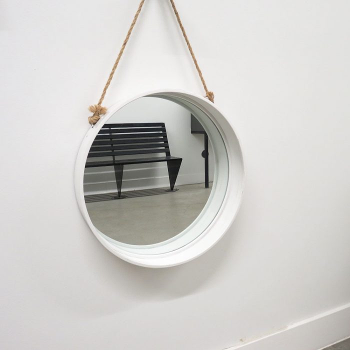 Pair of Round White Metal Hanging Rope Wall Mirrors | Catherine's Loft