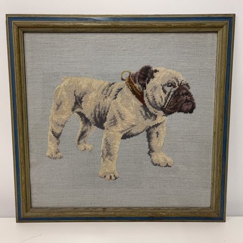 Antique Framed Needlepoint Bulldog | Catherine's Loft