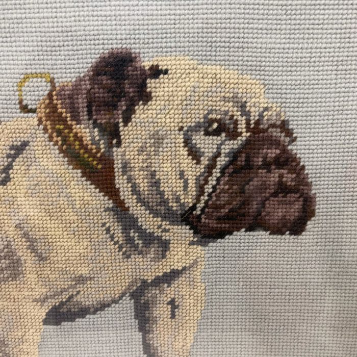 Antique Framed Needlepoint Bulldog | Catherine's Loft