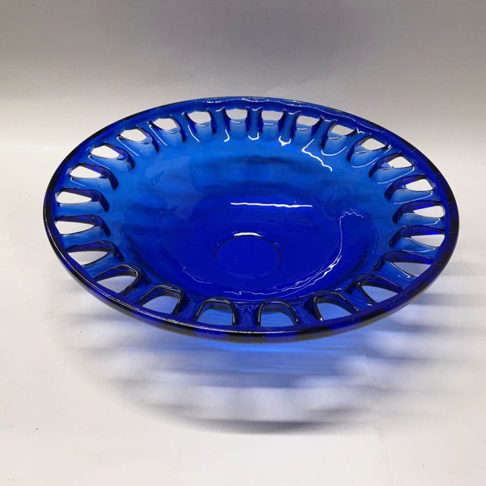 Vintage Large Cobalt Blue Blown Art Glass Bowl w/Cutouts | Catherine's Loft