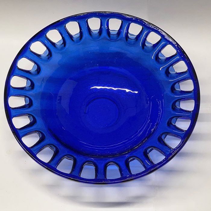 Vintage Large Cobalt Blue Blown Art Glass Bowl w/Cutouts | Catherine's Loft