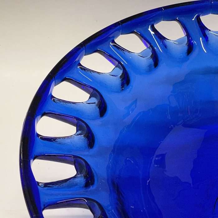 Vintage Large Cobalt Blue Blown Art Glass Bowl w/Cutouts | Catherine's Loft