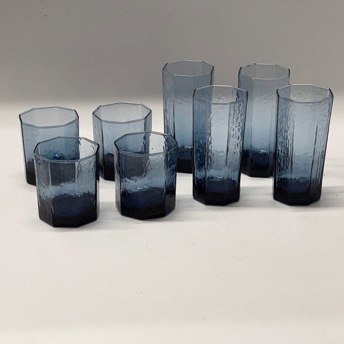 Vintage Set of Libbey Blue Facets Glassware | Catherine's Loft