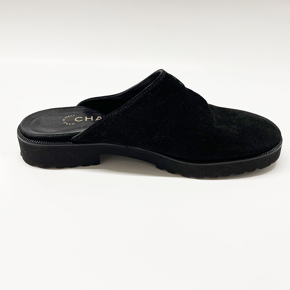 Authentic Chanel Black Suede Mule Clog Shoes EU 37 US Size 7 - Catherine's  Loft