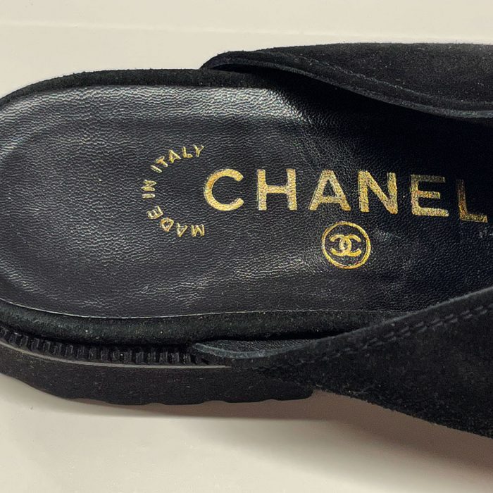Authentic Chanel Black Suede Mule Clog Shoes EU 37 US Size 7 | Catherine's Loft