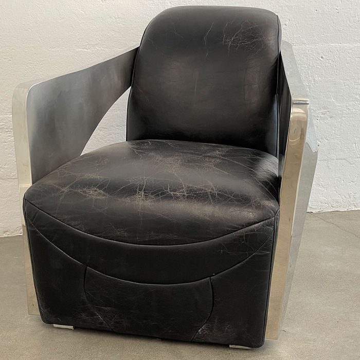Vintage Pulaski Vincent Stainless Steel & Black Leather Arm/Club Chair | Catherine's Loft