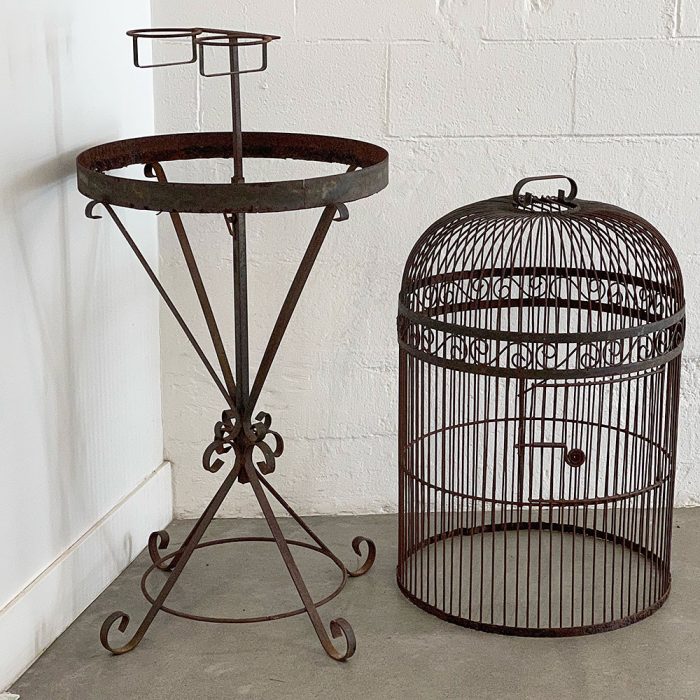 Antique Metal Bird Cage and Stand | Catherine's Loft