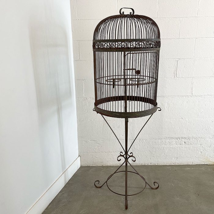 Antique Metal Bird Cage and Stand | Catherine's Loft