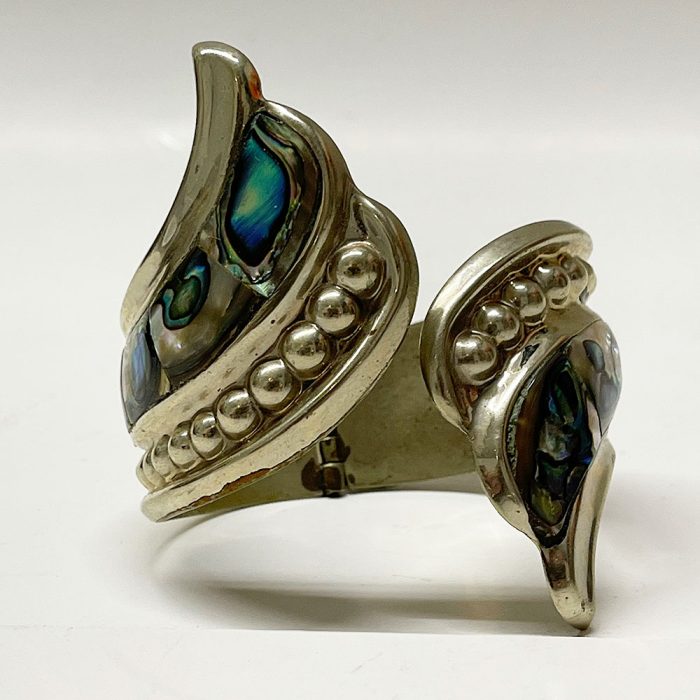 Vintage Mexico Alpaca Silver Abalone Mother of Pearl Cuff Bracelet | Catherine's Loft