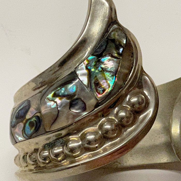 Vintage Mexico Alpaca Silver Abalone Mother of Pearl Cuff Bracelet | Catherine's Loft