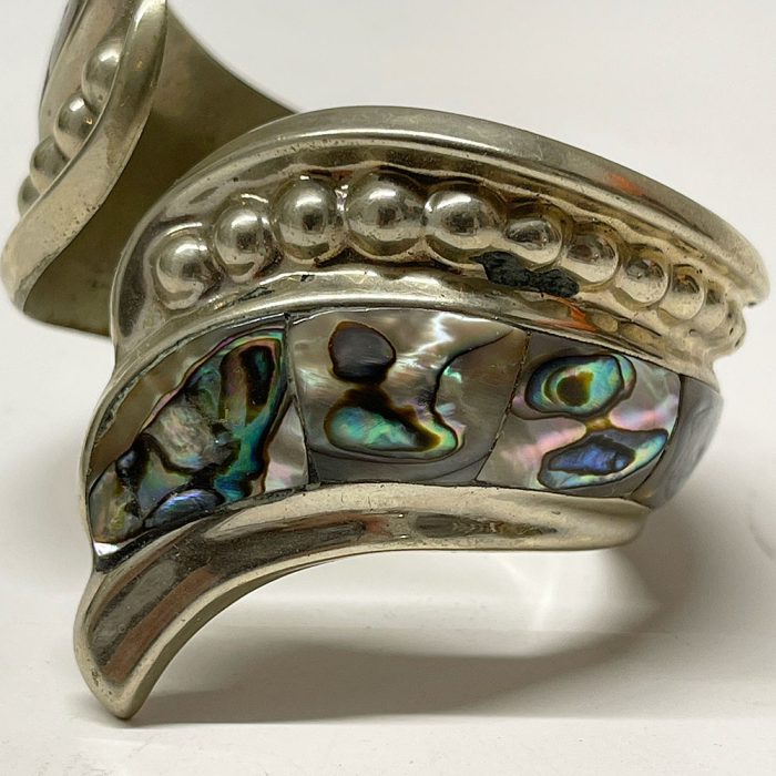 Vintage Mexico Alpaca Silver Abalone Mother of Pearl Cuff Bracelet | Catherine's Loft