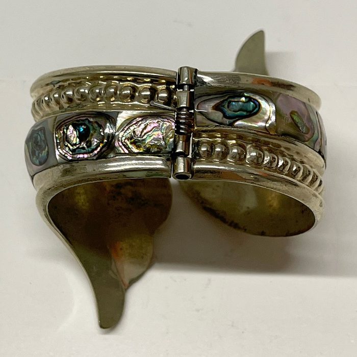 Vintage Mexico Alpaca Silver Abalone Mother of Pearl Cuff Bracelet | Catherine's Loft